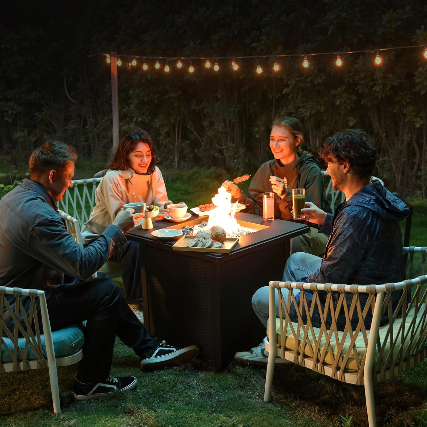 BALI OUTDOORS 50000 BTU Propane Fire Pit with Lid, 28 inch Fire Pit Table Outdoor, Black Firepits for Outside Backyard, Patio