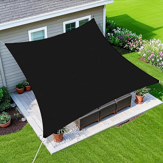 Amagenix Sun Shade Sail 8'X9' Curved Edge Outdoor Shade Canopy Black Breathable 95% UV Block Shade Cloth for Patio Garden Backyard (We Make Custom Size)
