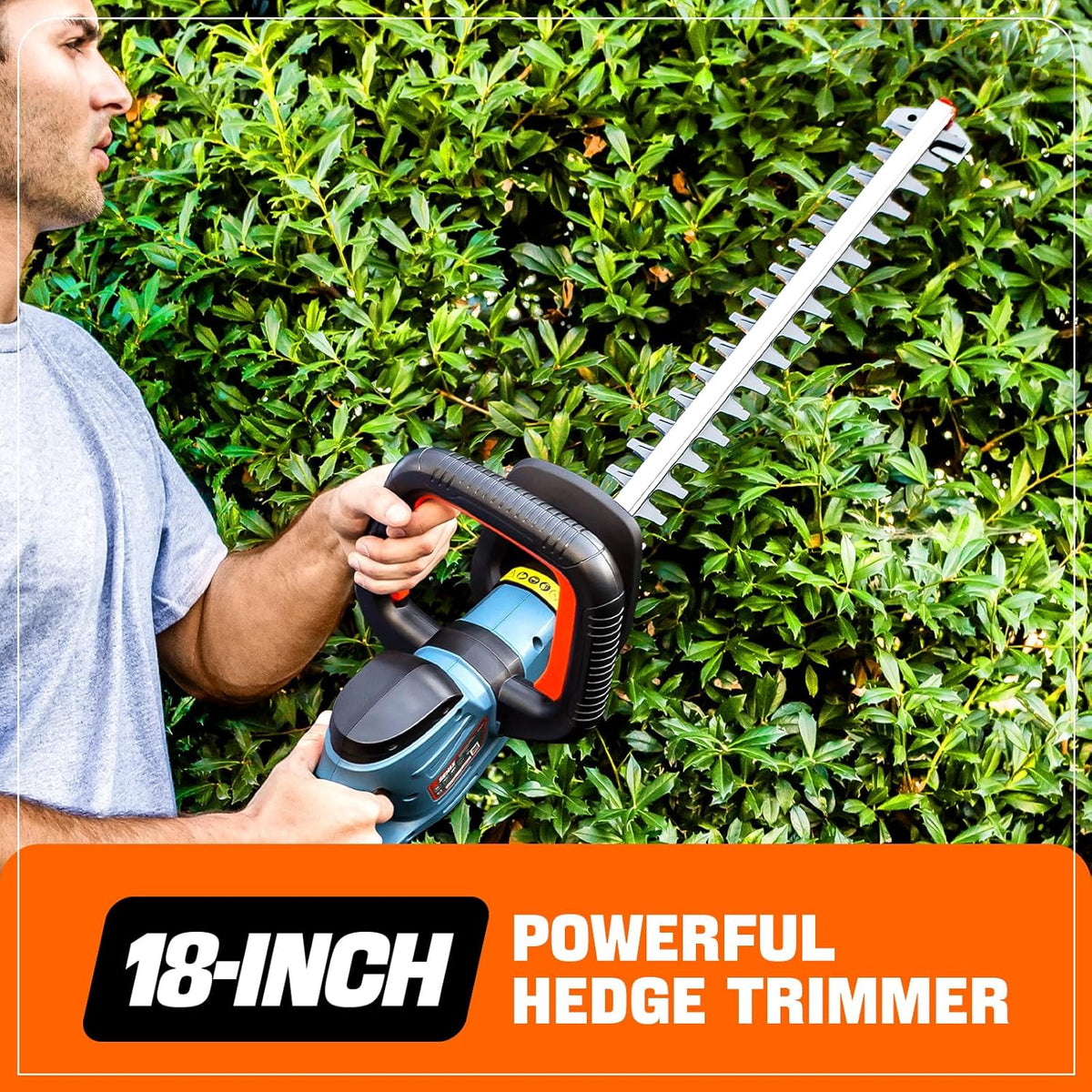 SENIX HTX2-M-0 X2 20 Volt Max* 18-Inch Battery Powered Cordless Hedge Trimmer with Brushless Motor, Double-Sided Dual Action Blades, 3/4" Cutting Capacity, Tool Only, Battery Not Included
