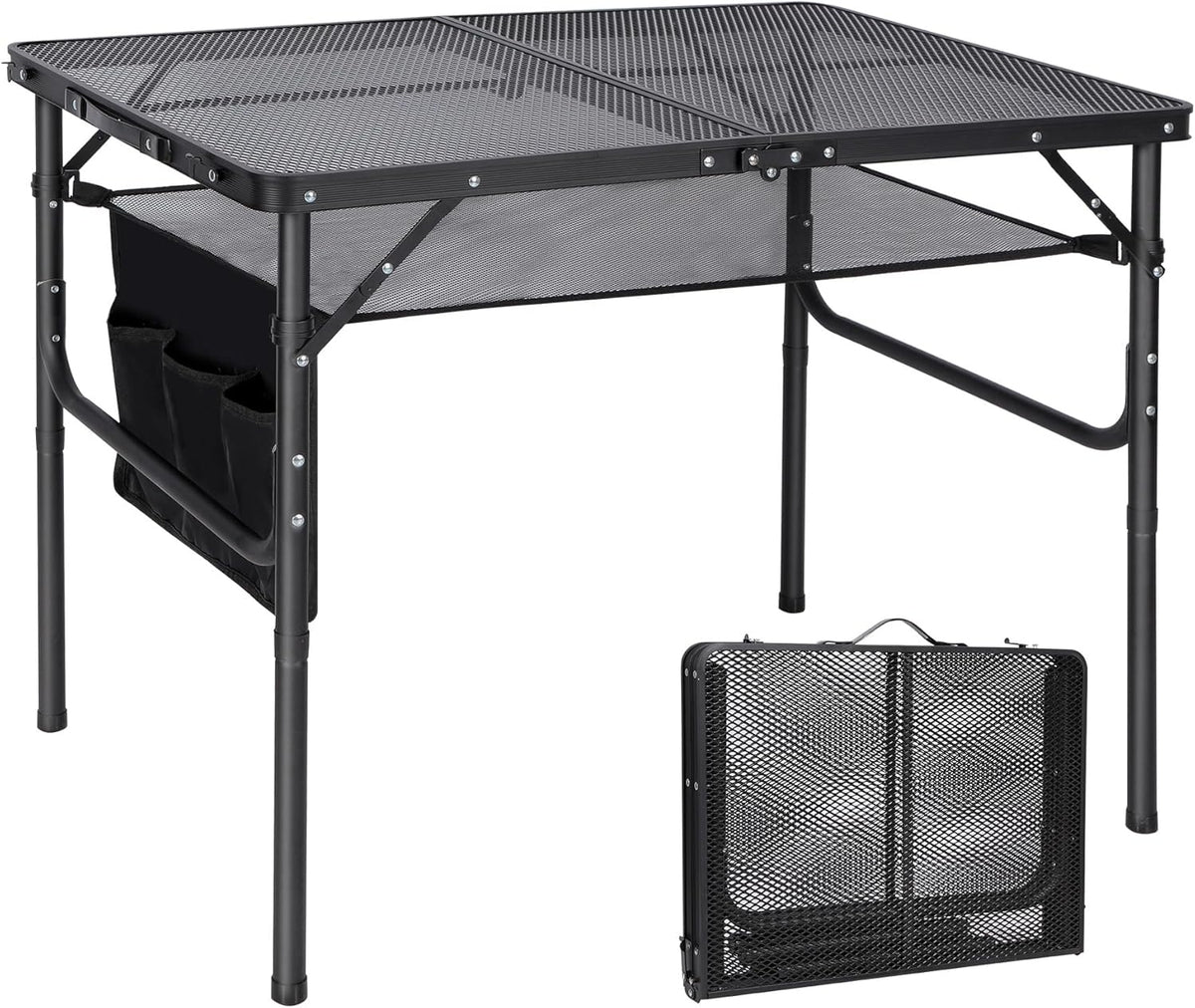 RedSwing Folding Grill Table,Aluminum Portable Grill Stand Table for Outdoor Camping Picnic BBQ Lightweight, Adjustable Height, 36''x24''x16/28'', Black