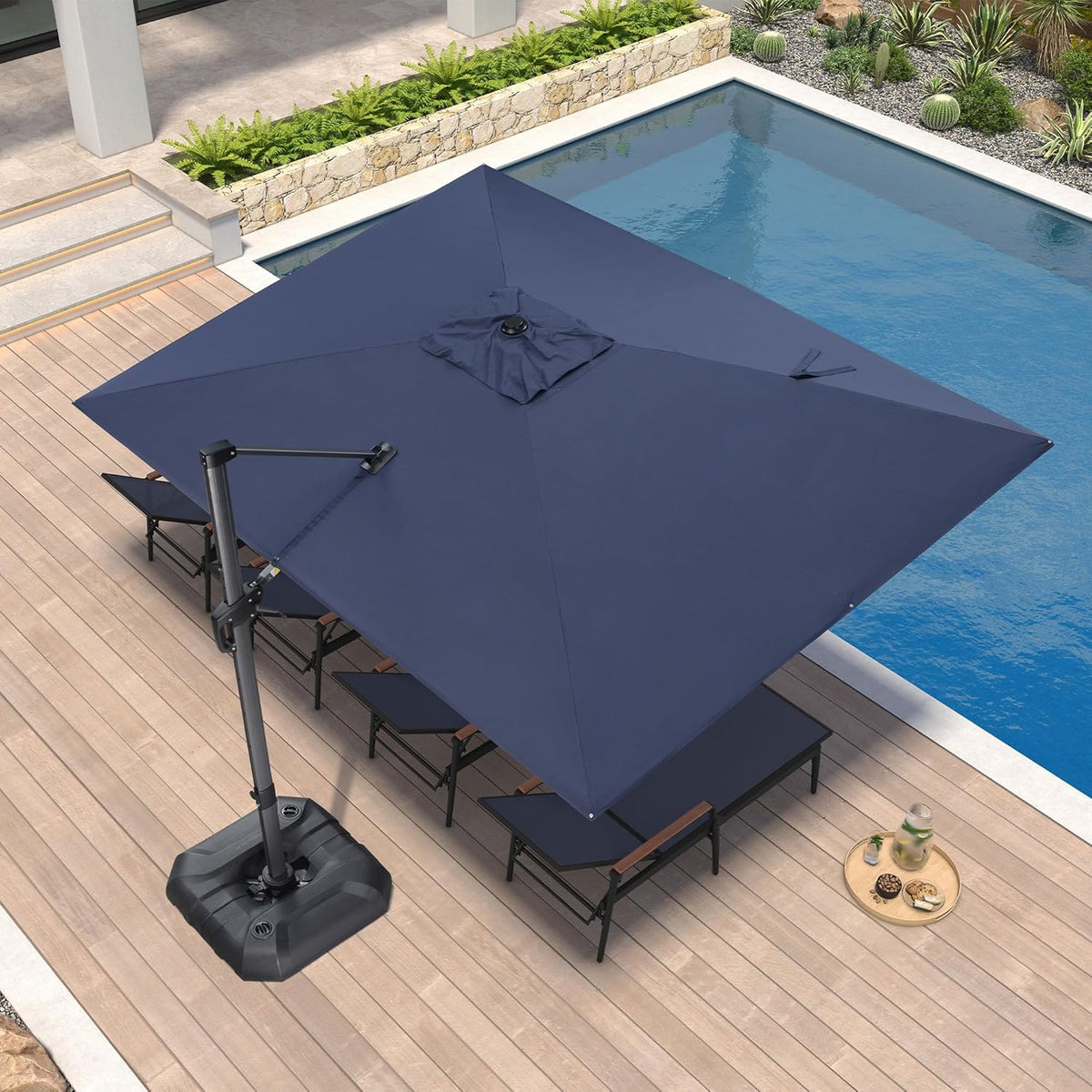 PURPLE LEAF 9' X 11.5' Patio Umbrella Outdoor Cantilever Rectangle Umbrella Aluminum Offset Umbrella with 360-degree Rotation for Garden Deck Pool Patio, Navy Blue