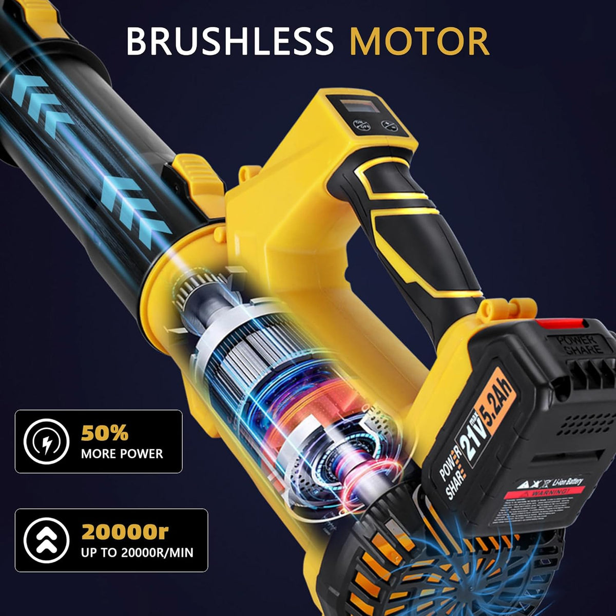 Cordless Leaf Blower 540CFM, Electric Blower with 6 Speed Mode, Powered Leaf Blowers for Lawn Care, Patio, Blowing Leaves (No Battery)