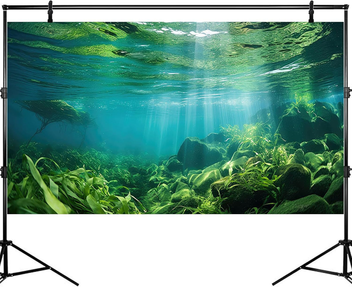 Under The Sea Fish Tank Background Aquatic Plants Deep Sea Aquarium Background Underwater Sunray Rock with Moss Terrarium Backgrounds Deep Ocean Floor Tropical Fish Tank Backgrounds 72x16in