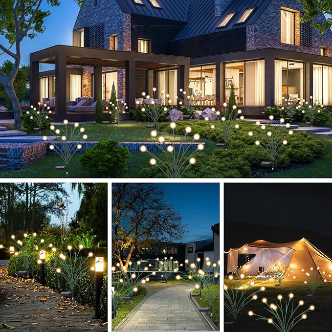 2 Packs Solar Garden Lights, New Upgraded Leaf Design 20 LED Solar Firefly Lights, Waterproof Solar Landscape In-Ground Path Lights Outdoor Decorations for Patio Yard Garden (Warm White)
