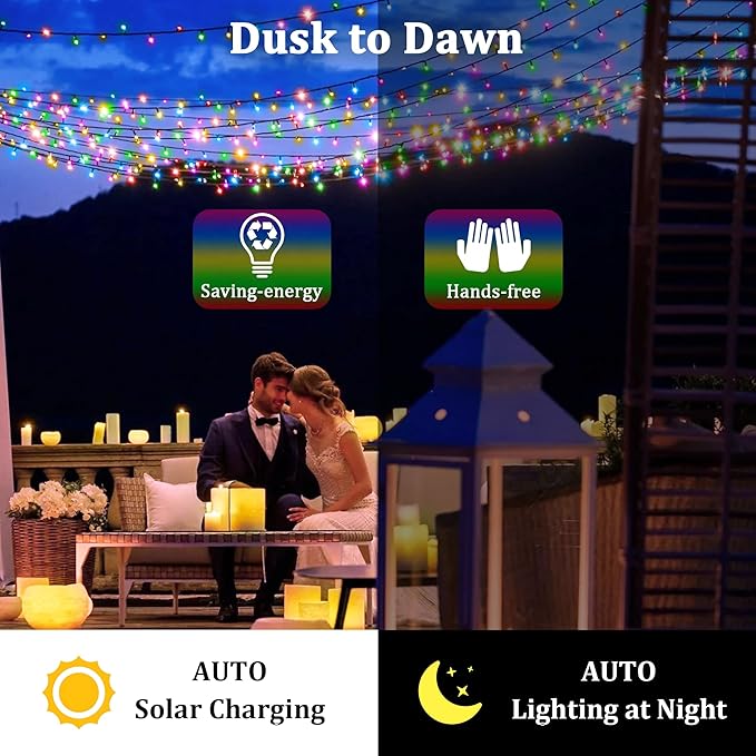 2-Pack 200FT Solar String Lights for Outside, 600 LED Extra-Bright Outdoor with 19 Modes & Timer, Waterproof Fairy Lights for Garden Patio Tree Christmas Decorations (Multicolor)