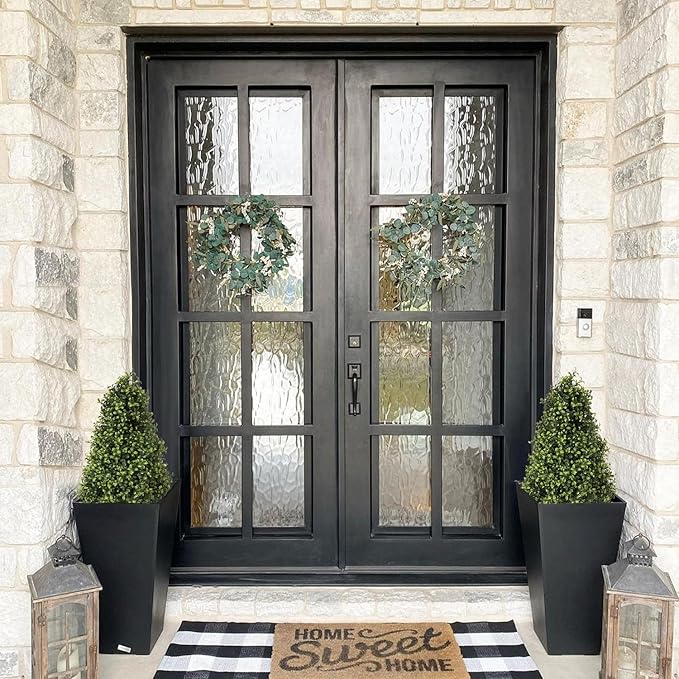 30" Artificial Boxwood Topiary Trees Outdoor Set of 2 - UV Resistant Faux Plants for Front Porch Outside Planter, Realistic Fake Cone-Shaped Bushes & Shrubs 2.5ft