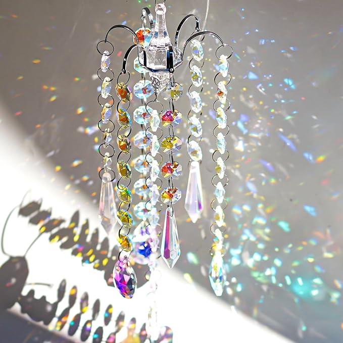 H&D HYALINE & DORA Chandelier Wind Chimes AB Coating Crystal Prisms Hanging Suncatcher Pendant Home Decor Gifts
