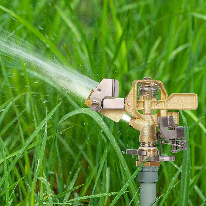 Biswing 1/2 Inch Brass Impact Sprinkler 2 Pack, Heavy Duty Lawn Sprinkler Head with Nozzles, Adjustable 20-360 Degree Large Coverage Pattern, Watering Sprinkler for Grass Patio Garden Irrigation