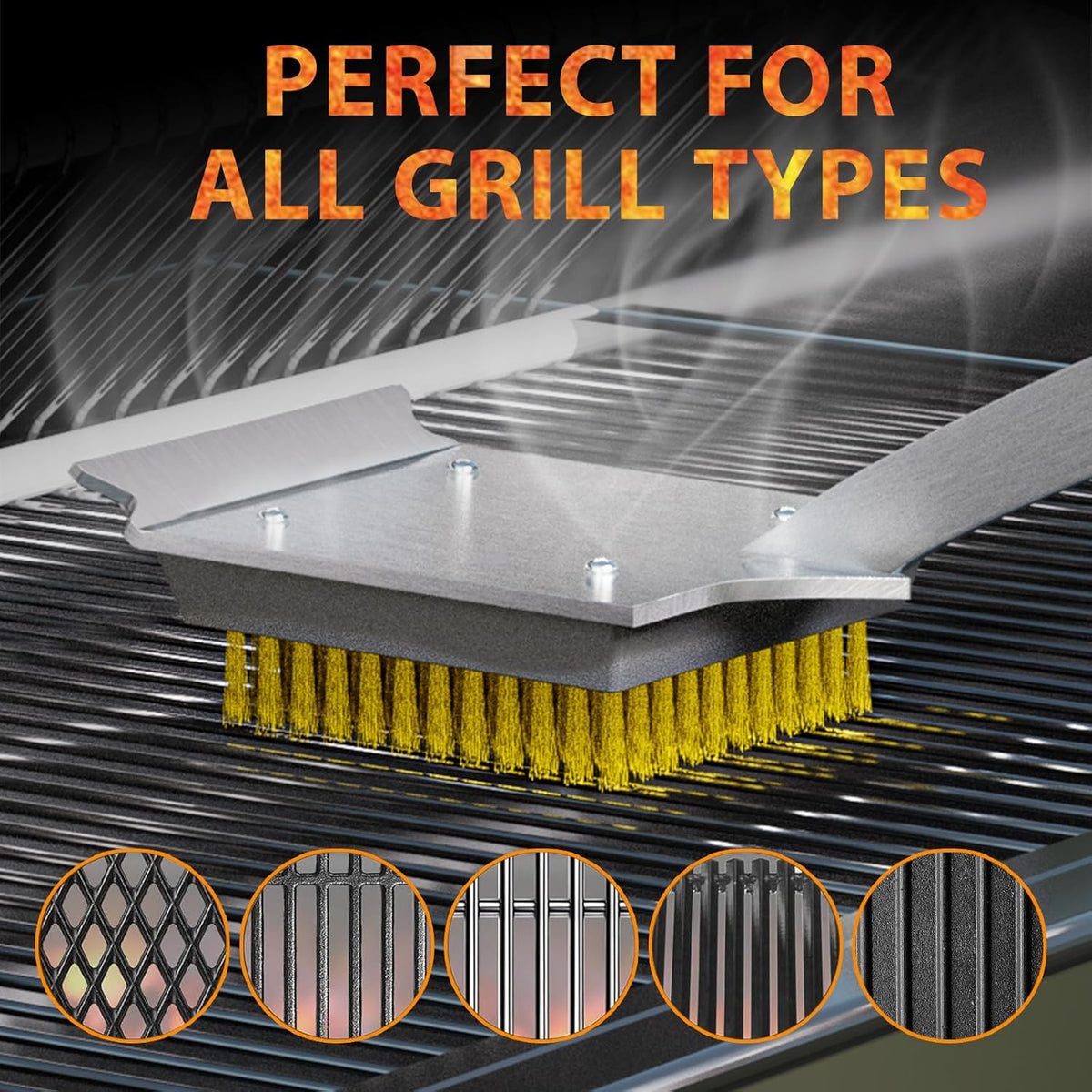 ENLOY Grill Brush and Scraper for Barbecue, 17" Grill Brush for Outdoor Grill, Extended Rosewood Handle and 2 Replaceable Copper Wire Brush Heads, Grill Cleaning Brush Grill Accessories for Most Grill