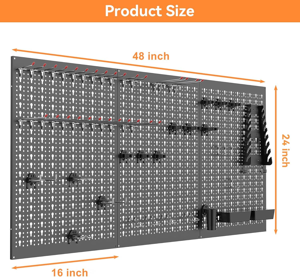 WALMANN Metal Pegboard Wall Tool Organizer Board with Pegboard Hooks, 24x48in Tools Organizer Pegboard for Garage, Workbench, Peg Boards, Tool Organizer Board with Hooks(Black)