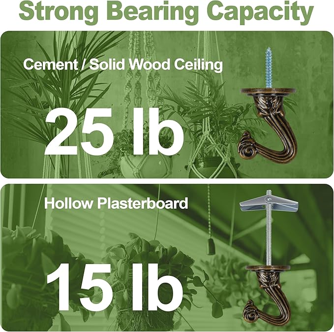 Ceiling Swag Hook Sets - Heavy Duty Hooks with Mounting Hardware for Hanging Plant, Ceiling or Extender Chains - Easy Install with Screws/Brackets