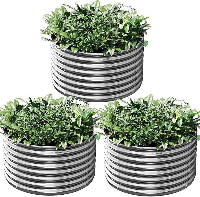 3 Pack 3×3×2ft Galvanized Raised Garden Bed Outdoor, Metal Garden Bed for Vegetables, Above Ground Garden Box for Flower, Steel Raised Beds for Gardening