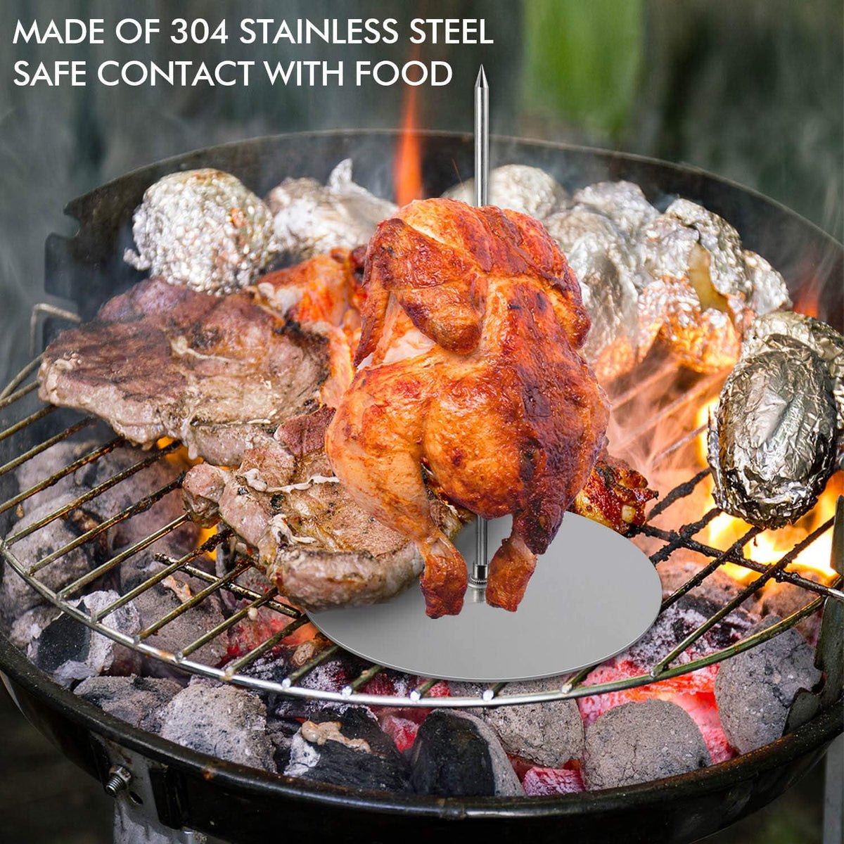 Vertical Skewer Grill - Stainless Removable Vertical Brazilian Barbecue Grilling Rack Meat Spit - Perfect for Steak, Whole Chickens, Whole Fish, Large Meat, 2Pack