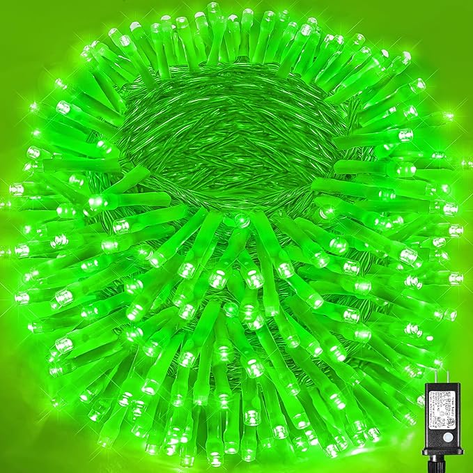 500 LED Green Christmas Lights Outdoor, 165ft Green String Lights Indoor Clear Wire 8 Modes Waterproof Plug in Green Twinkle Fairy Lights with Timer Memory for Room Tree Party Decorations