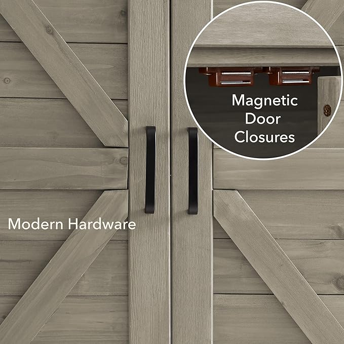 Casafield Outdoor Garden Potting Bench with Metal Tabletop and Storage Cabinet - Wooden Outdoor Garden Patio Workstation Table, Gray