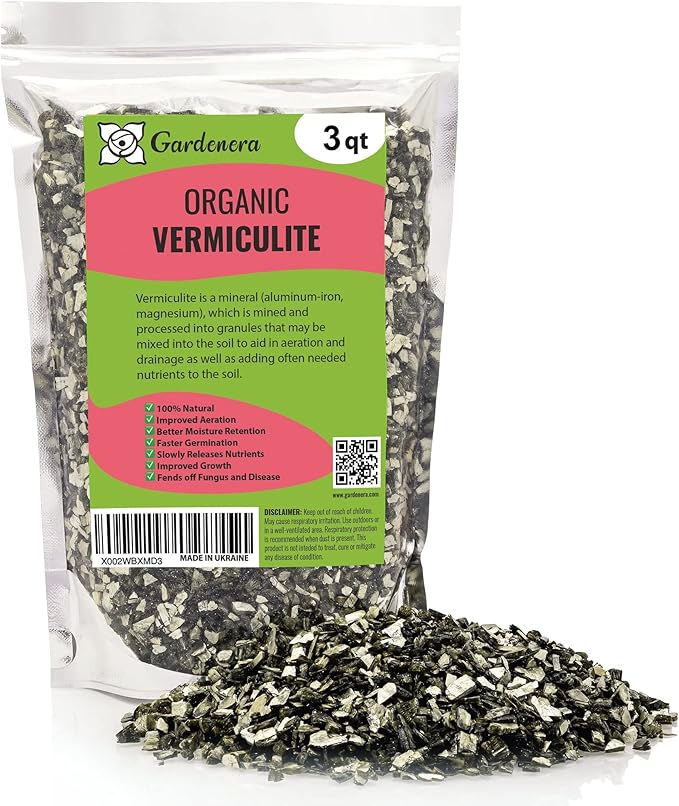 Horticultural Organic Vermiculite by GARDENERA - Medium Grade - Natural Soil Additive for Potted Plants, Orchids, Hydroponics, Terrariums (3 Quart)