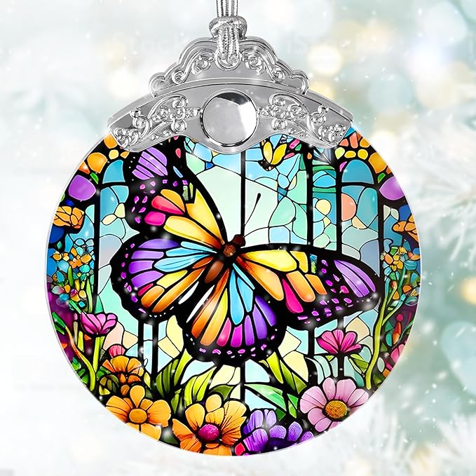 Butterfly Stained Glass Suncatcher, Jocidea Butterfly Ornament, Butterfly Christmas Ornament, Holidays Ornaments, Christmas Tree Ornament, Butterfly Decor, Gifts for Butterfly Lovers