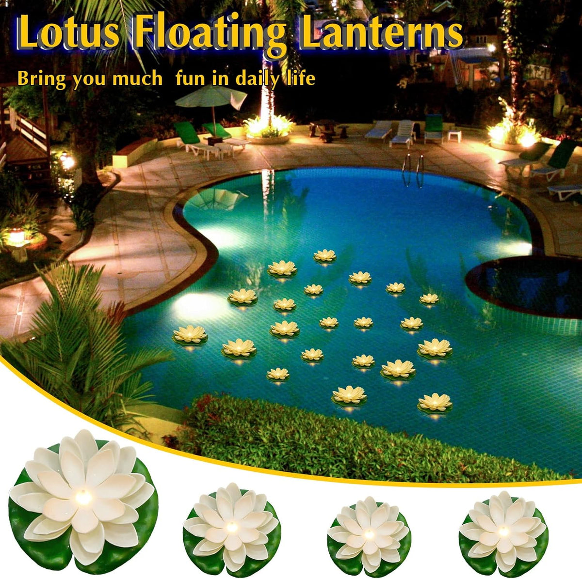 Liliful 36 Pcs Diwali Lotus Decoration Floating Lights Lotus Artificial Floating Flowers for Pool with LED Lights Battery Operated for Indian Puja Ganesh chaturthi Diwali(3.94, 5.91 Inch,White)