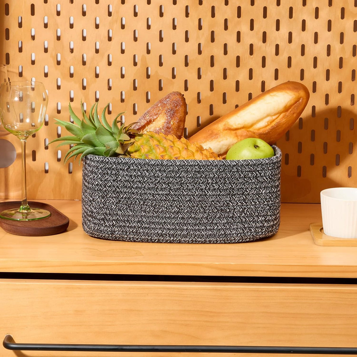Small Storage Baskets for Organizing | Closet Organizer Bins | Shelf Toy Basket | Woven Rope Baskets | Cube Decorative Box | Shallow Basket | 11.5x7.5x4.7” | 4 Packs Dark Gray