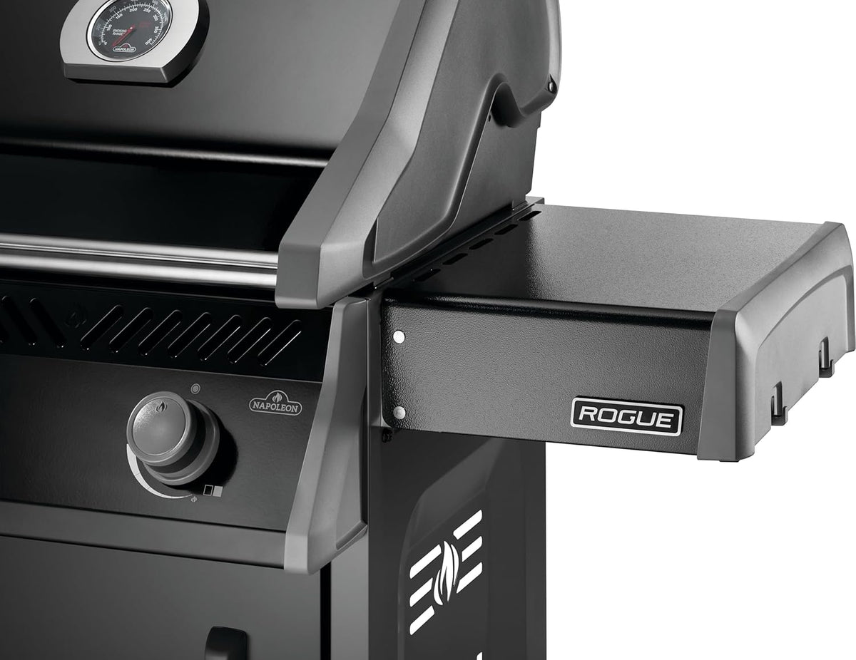 Napoleon Rogue 425 Propane Gas Grill with Range Side Burner, Black, 3 Stainless Steel Main Burners, Durable Grilling Power