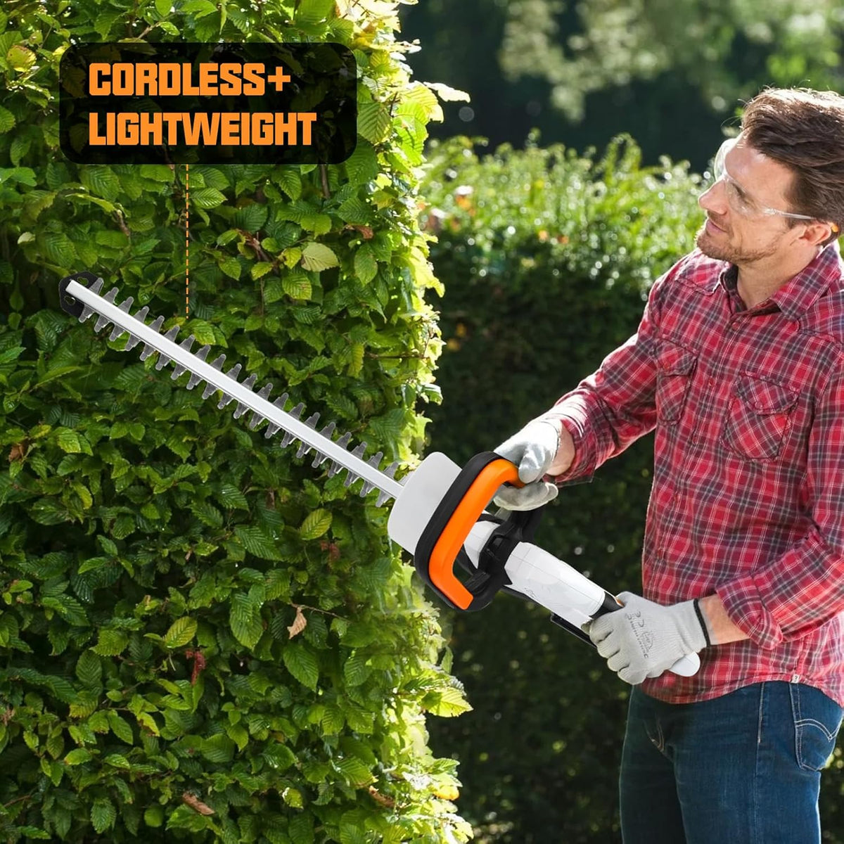 LIGO 20V Cordless Hedge Trimmer | 21" Laser-Cut Blade for Thick Branches | 2.0Ah PowerShare Battery | 4.5 lbs Ultra-Light with Low Vibration | Fast Charger Included