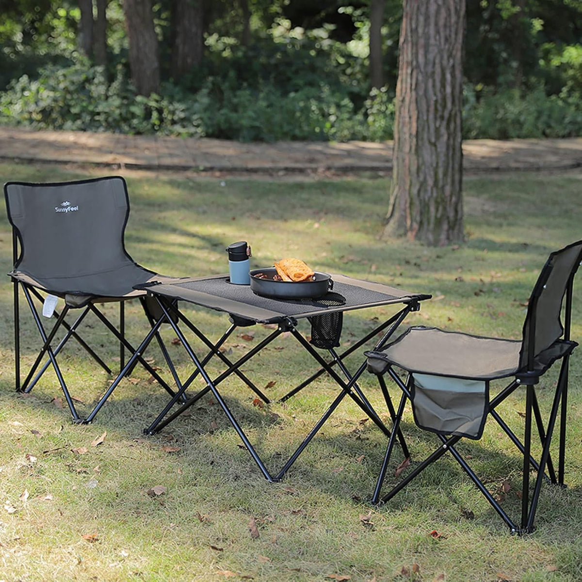 SUNNYFEEL Outdoor Folding Table | Lightweight Mesh Compact Camping Table, Roll Up Top 2 People Portable Camp Tables with Carry Bag for Picnic/Cooking/Beach/Travel/BBQ