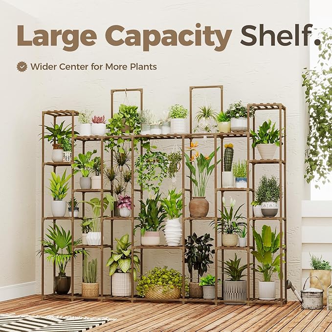 Bamworld Plant Stand Indoor 30 Pots Large Plant Shelf Wide Tall Outdoor Plant Holder Wood for Multiple Plants Plant Rack for Living Room Garden Balcony Flower