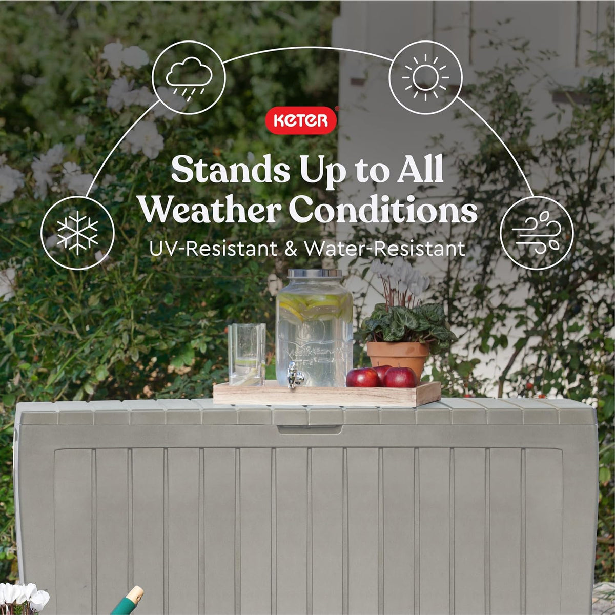 Keter Marvel Plus 71 Gallon Resin Deck Box-Organization and Storage for Patio Furniture Outdoor Cushions, Throw Pillows, Garden Tools and Pool Floats, Beige