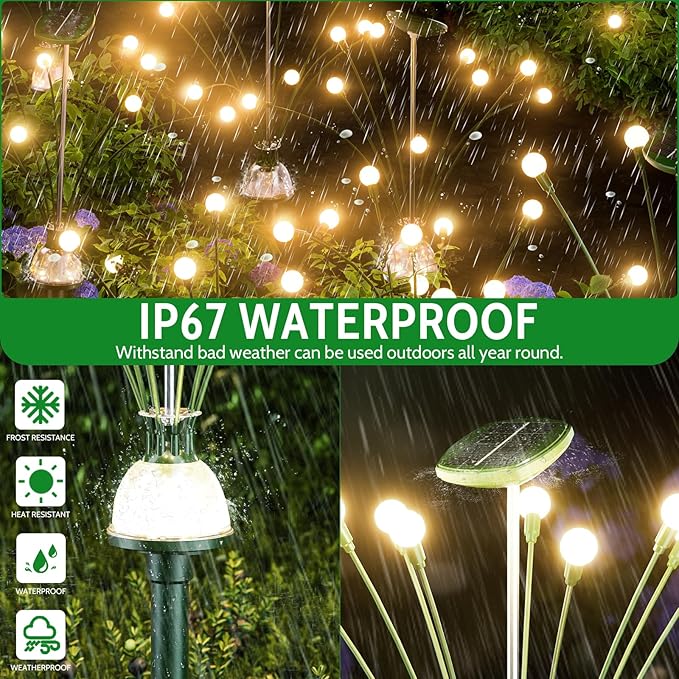 AOSEA Solar Lights Outdoor, Waterproof Fairy Lights Sway by Wind, Firefly Lights for Patio Pathway Outdoor Garden Decor, 4 Pack, Warm White, AOYHG-004