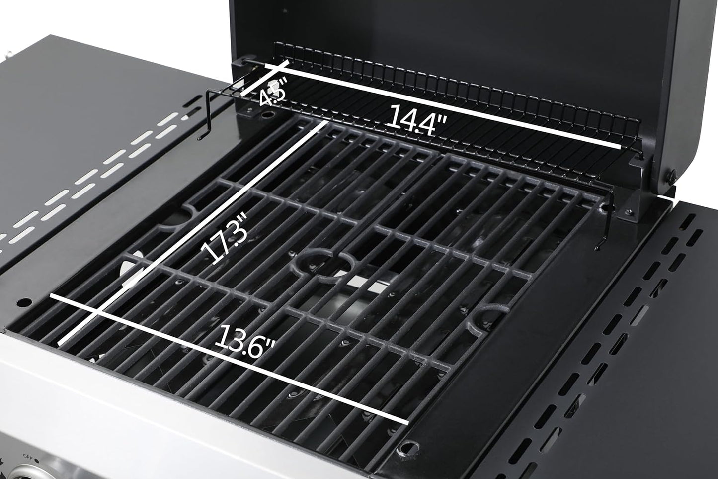 2-Burner Propane Gas BBQ Grill with SS Plancha, 24,600 BTU Output, Wire Enamel Cooking Grids, Foldable Side Table and Hanging Basket, Compact Stainless Steel Grill