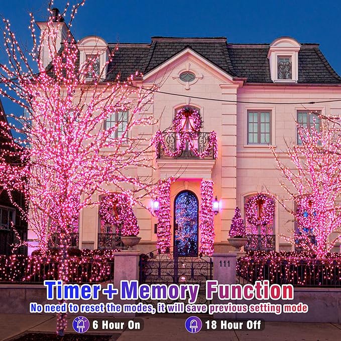 500 LED Pink String Lights, 165ft Pink Christmas Lights Outdoor Waterproof 8 Modes Clear Wire, Plug in Twinkle Fairy Lights for Bedroom Indoor Wedding Christmas Decorations