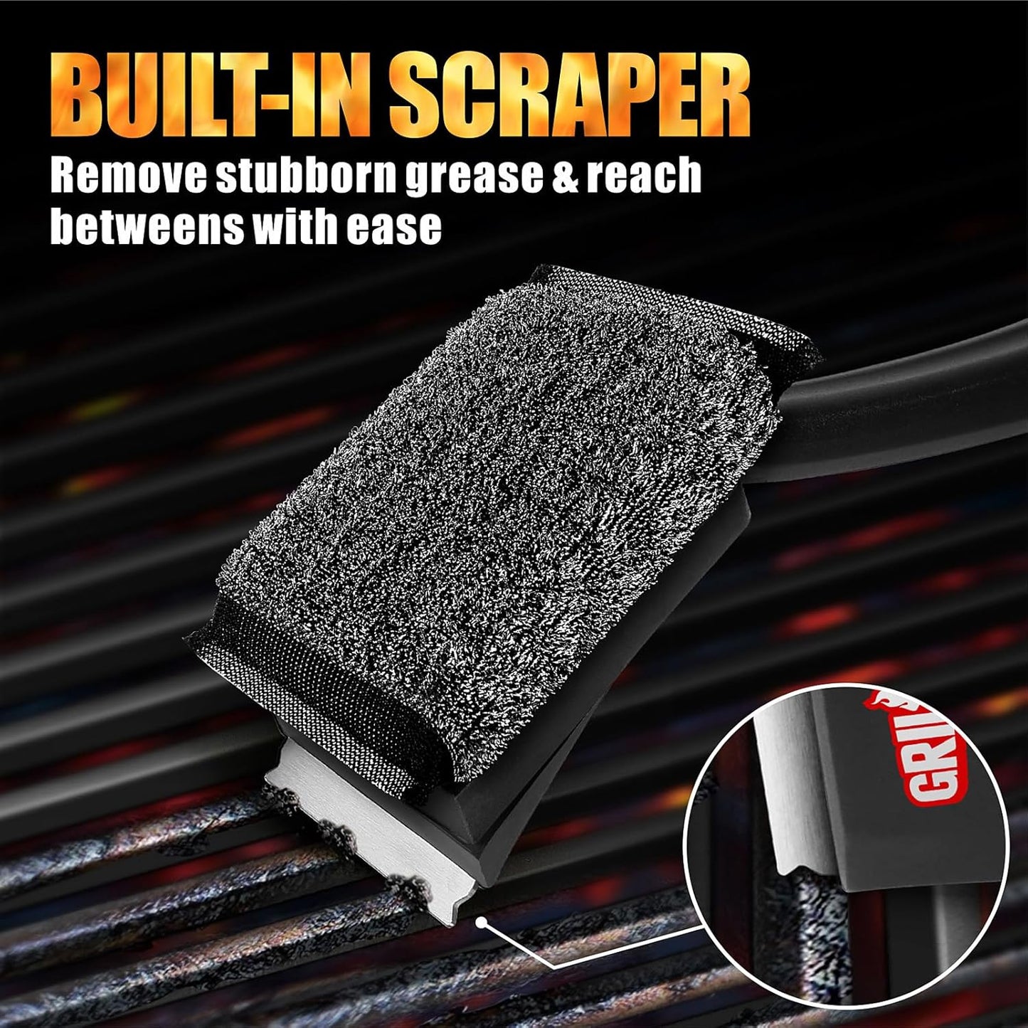 GRILLART Grill Brush Bristle Free, SteamWizards [Ultra Safe & Efficient] Grill Cleaner Brush with 1 Replacement Head, for Cast Iron and Stainless Steel Grates, BBQ Grill Brush for Outdoor Grill