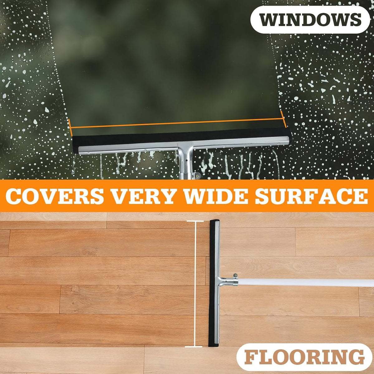Lasnten 2pcs Double Foam Floor Squeegee for Concrete Industrial Floor Scrubber Stainless Steel Cleaning Squeegee with Rubber Heavy Duty Broom EVA Foam Blade for Garage Window Pool (22 Inch)