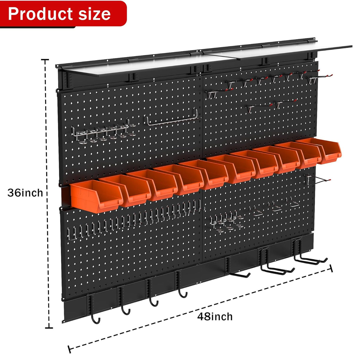 Ultrawall Black Pegboard Wall Organizer, 48X 36 inch for Garage Storage with Hooks, Storage Bins, Tool Panel Organizer, 72pcs
