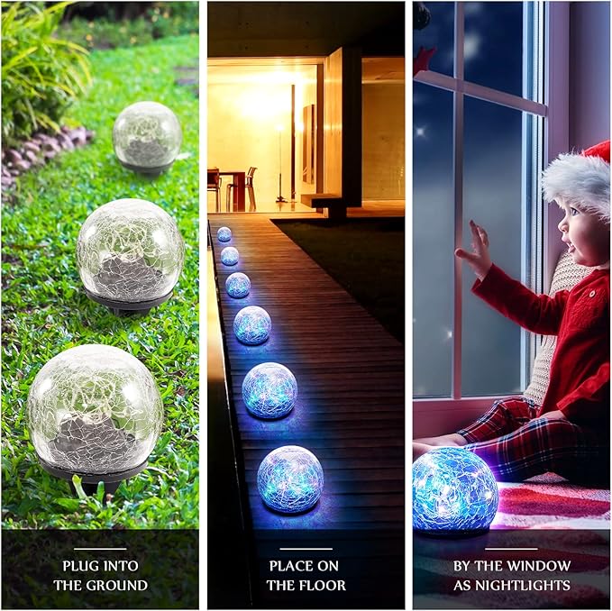 Honoson Decorative Solar Globe Lights Outdoor Waterproof LED Cracked Glass Ball Lights for Pathway, Walkway, Garden, Yard, Lawn Decoration(12 Pcs,3.9 Inch)