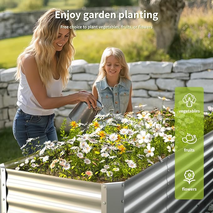 8X2X1FT-2P Galvanized Raised Garden Beds Outdoor // Planter Raised Beds for Gardening, Vegetables, Flowers, Large Metal Garden Box,Deep Plant Flower pots Outdoor.