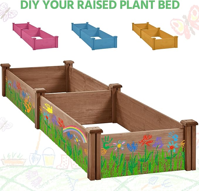 Yaheetech 8x2ft Wooden Horticulture Raised Garden Bed Divisible Elevated Planting Planter Box for Flowers/Vegetables in Backyard/Patio Outdoor, Dark Brown, 95 x 25 x 11in