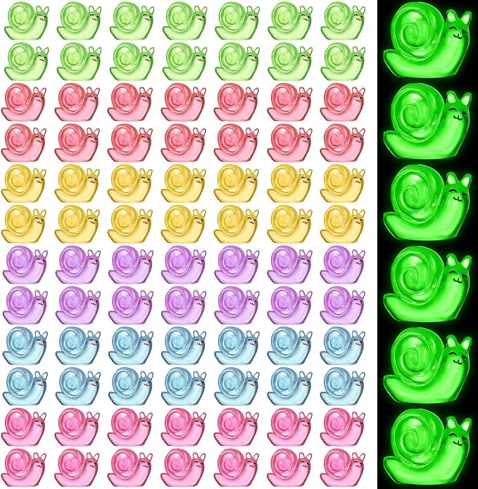 90 Pcs Luminous Resin Snail Miniatures Mini Animals Figures Cute Snail Figurine Fairy Decor Animal Ornament for Garden Landscape Home Accessories Craft Cake Decoration DIY