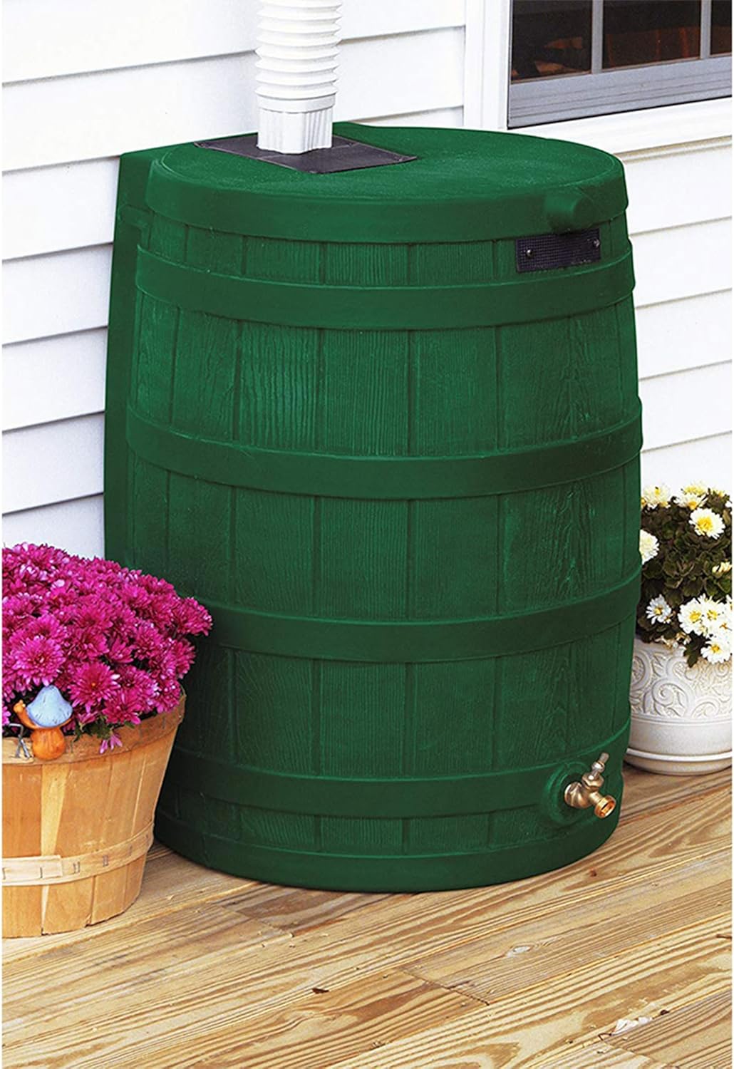 Good Ideas Rain Wizard Water Storage Premium Quality Collection Barrel with Brass Spigot, Safety Screen, and 50 Gallon Capacity, Green (2 Pack)