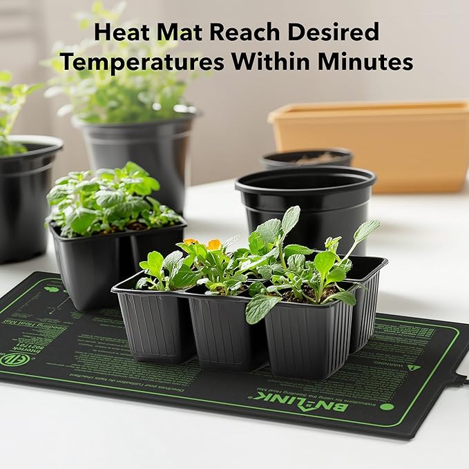 BN-LINK Seedling Heat Mat 10" x 20.75" 4 Pack Daisy Chainable Warm Hydroponic Heating Pad Waterproof for Seed Starting Germination, Indoor Gardening, Greenhouse