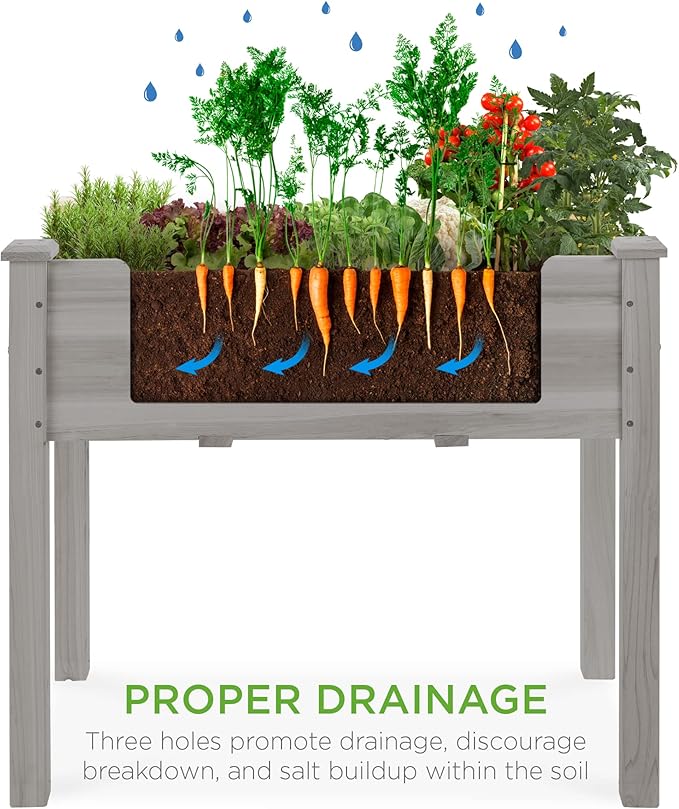 Best Choice Products 34x18x30in Raised Garden Bed, Elevated Wood Planter Box Stand for Kids, Backyard, Patio, Balcony w/Bed Liner, 150lb Capacity - Gray