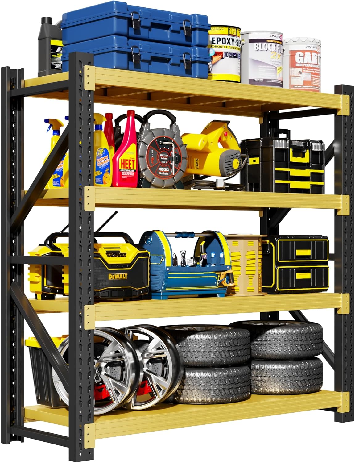 Garage Shelving Unit, 4 Tier Heavy Duty Racks, Easy Assembly, Metal Racks with Adjustable Shelves, 3000 LBS Load Capacity,for Warehouse,Basement (Black&Yellow, 19.7" D x 59.1" W x 78.7" H)