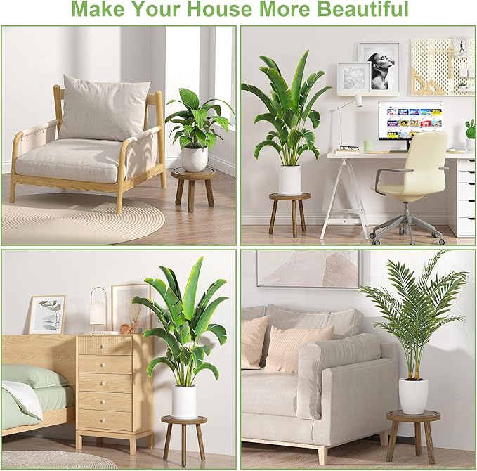 3-Pack Wood Plant Stands Indoor, Single Plant Stand for 6-12 Inch Pots, Mid-Century Modern Plant Stool, Tall Plant Stand for Large Plants for Living Room, Balcony, Office (Dark Gray)