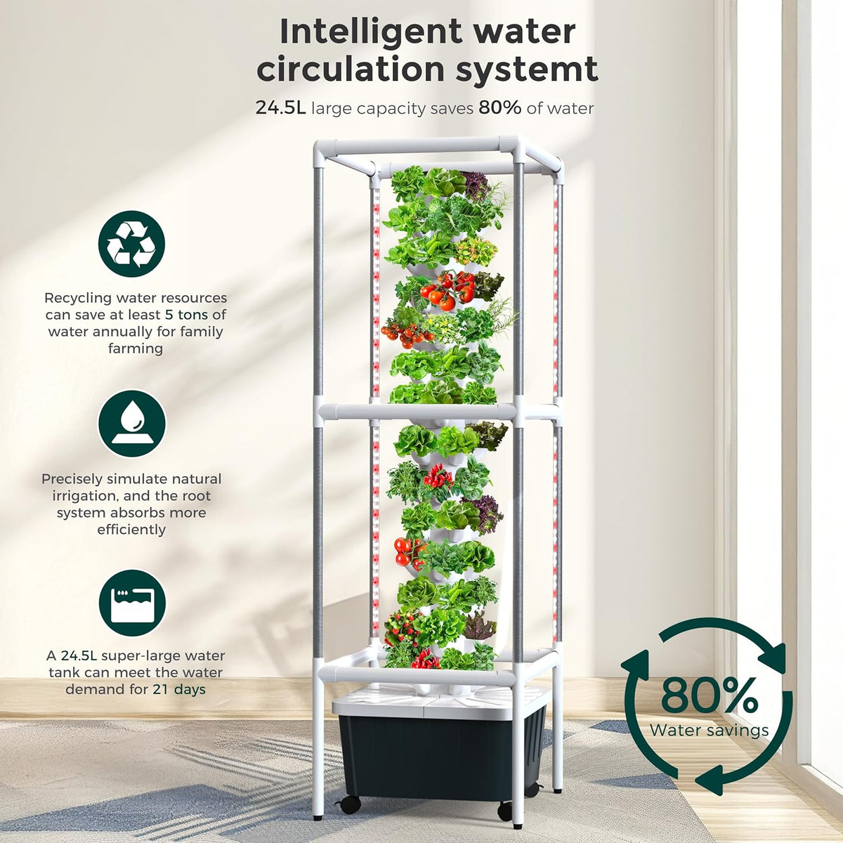 SJZX Hydroponic Growing System Kit - 70 Pods Large Vertical Hydroponics Tower with 8 Full-Spectrum 360° LED Grow Lights, 14-Tier Smart Indoor Herb Garden for Kitchen Office Winter Balcony Planting