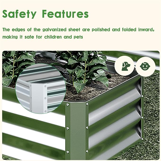EKX 6x2x2FT Galvanized Raised Garden Bed, Raised Garden Bed Kit-Metal Planter Box Outdoor,Planting for Vegetables, Fruits,Herbs, Flowers-Slive
