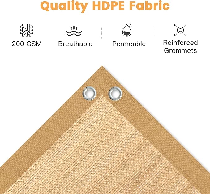 VICLLAX Shade Fabric Sun Shade Cloth with Every 2 FT Grommets for Patio Garden Pergola Cover Canopy 9x19 FT, Wheat