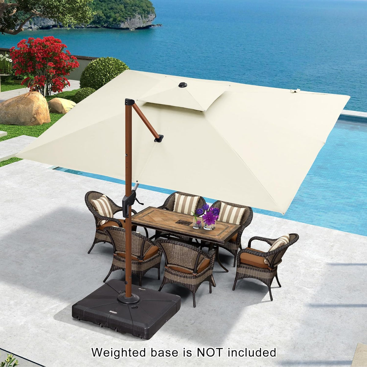 PURPLE LEAF 9' X 12' Double Top Deluxe Wood Pattern Rectangle Patio Umbrella Offset Hanging Umbrella Outdoor Market Umbrella Garden Umbrella, Cream