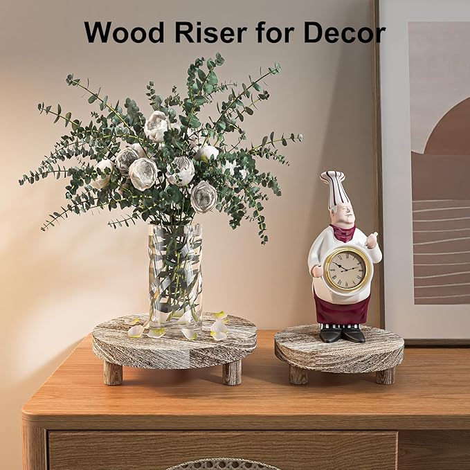 3 Pcs Wood Plant Stand Indoor Outdoor, Round Wood Riser for Decor 6/8/10" Wooden Stool Display Stand Flower Pot Holder Small Planter Tray Modern Potter Decorative (Rustic Grey)