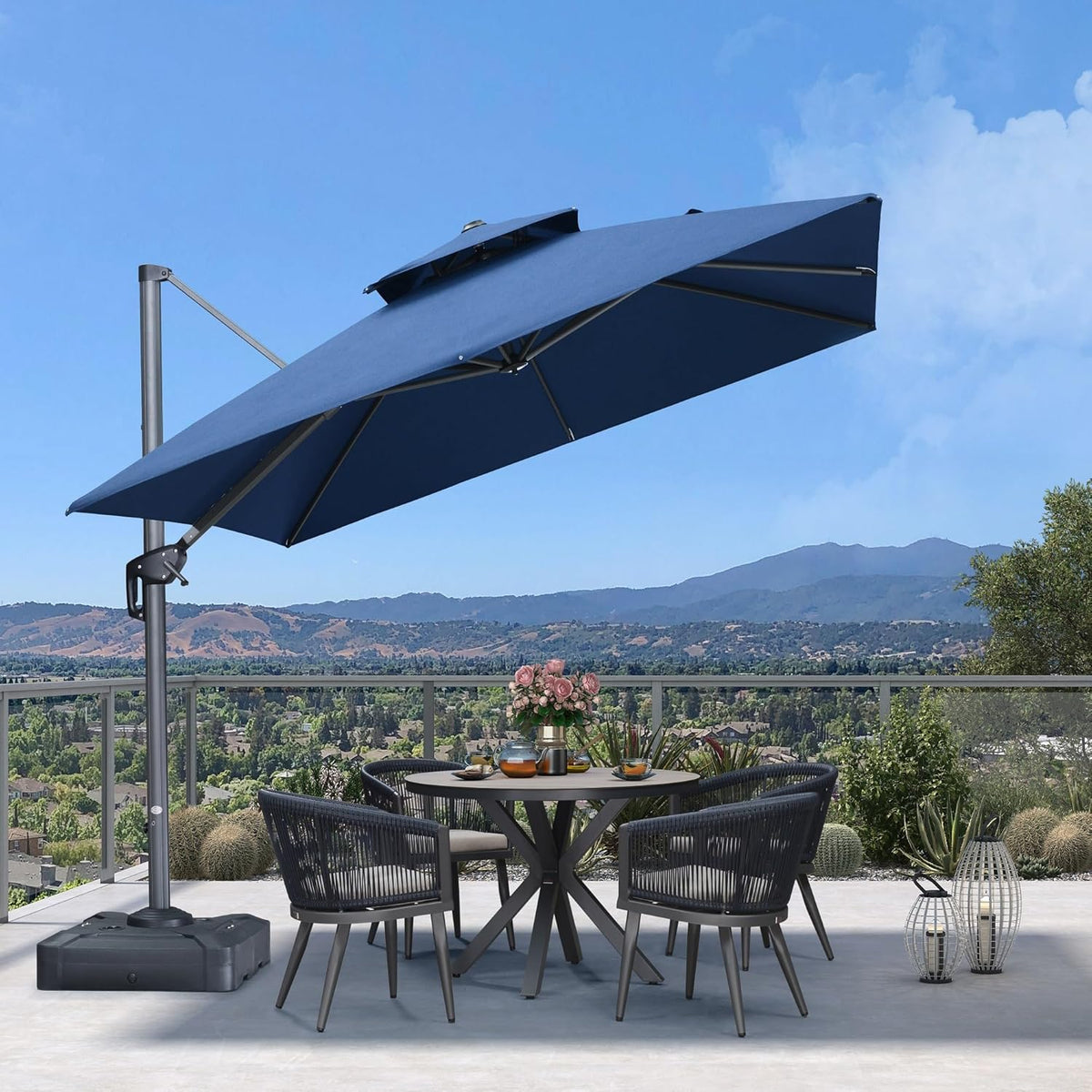 PURPLE LEAF Cantilever Umbrella 10 Feet Outdoor Double Top Large Offset Hanging 360° Rotation Heavy Duty Square Umbrella for Garden Patio Deck Pool Backyard Spectrum Indigo
