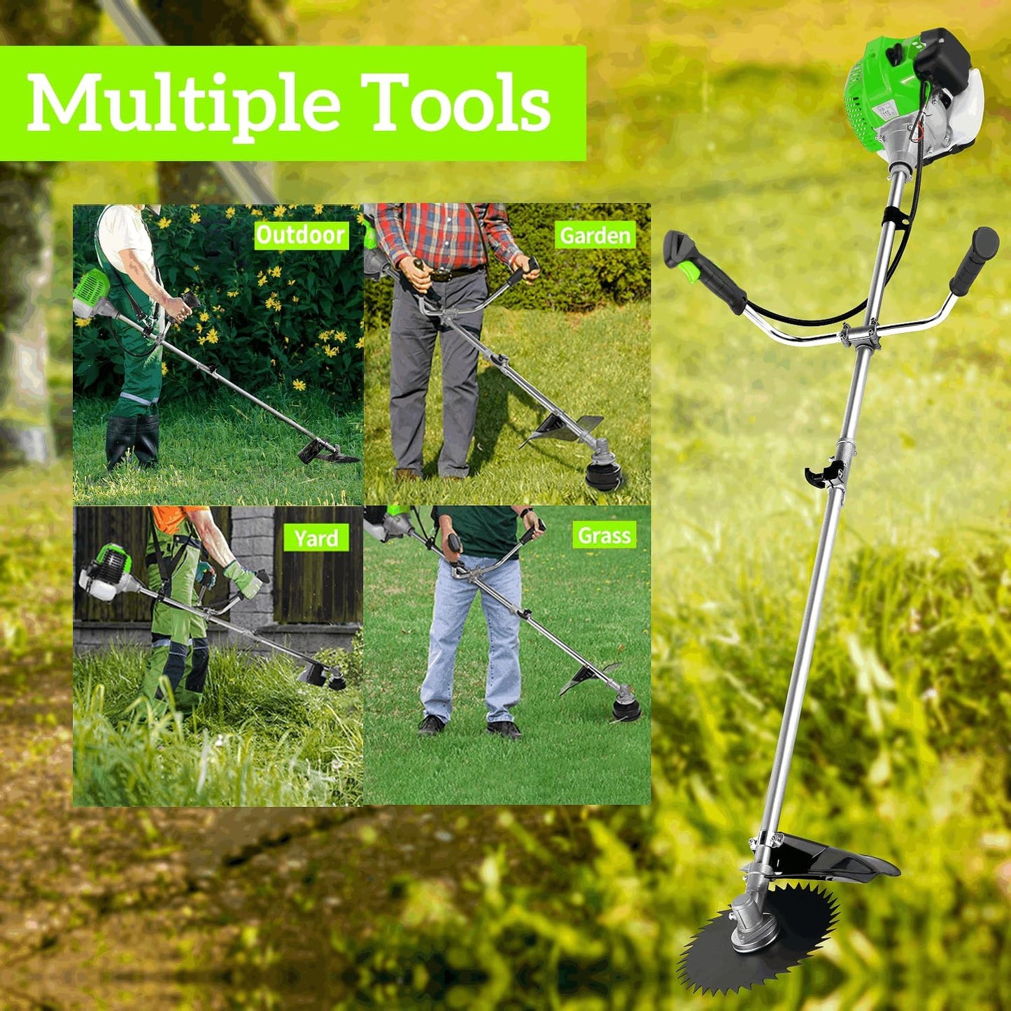 58CC Weed Wacker, Weed Eater Gas Powered 4 in 1 Cordless, String Trimmers 2-Cycle Gas Brush Cutter Weed Wacker Straight Shaft Gas Grass Trimmer for Lawn and Garden Care Trimming (Green)